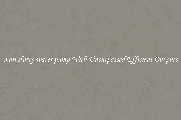 mini slurry water pump With Unsurpassed Efficient Outputs